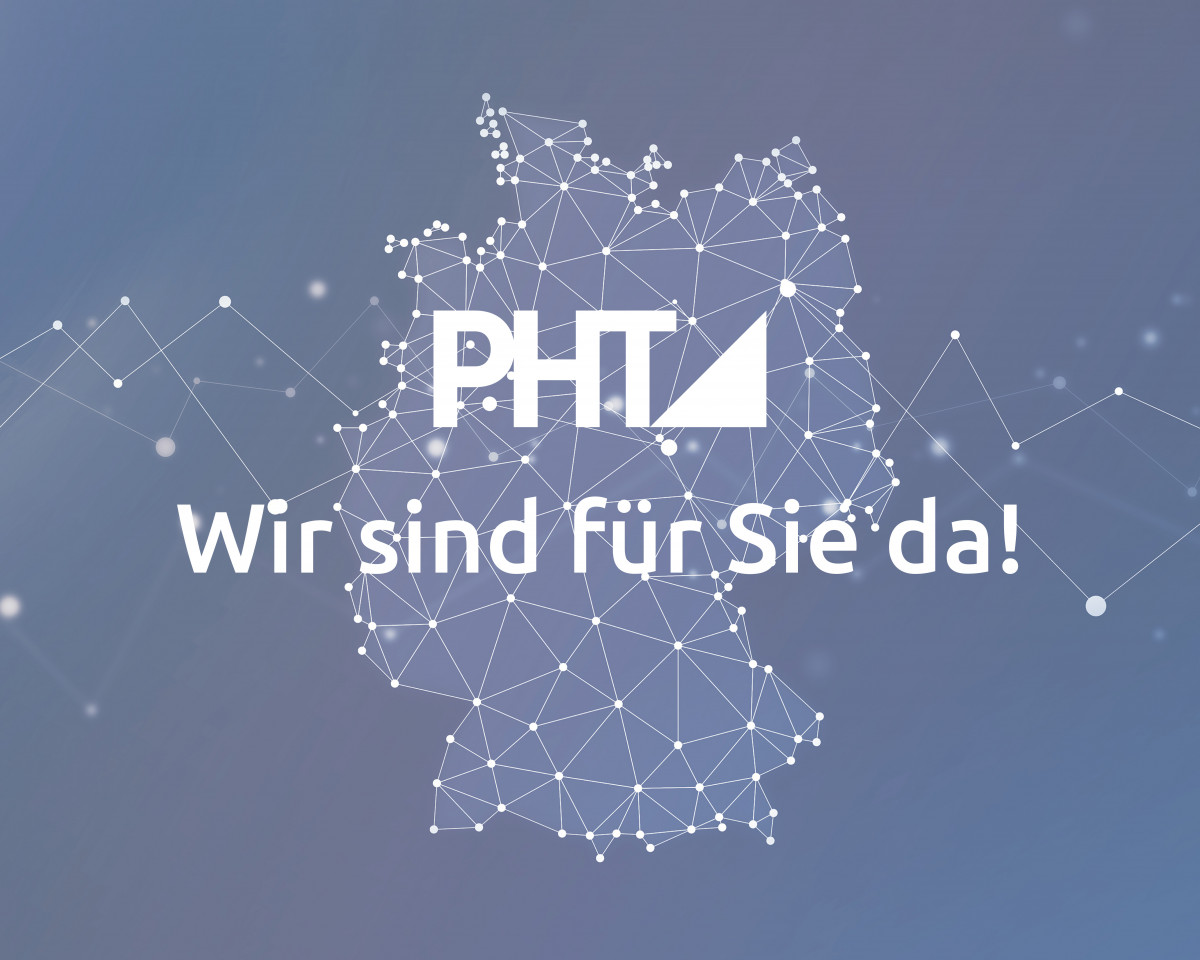 Bild mit blau hinterlegter Deutschland-Karte als Symbol für erstklassigen Service von PHT